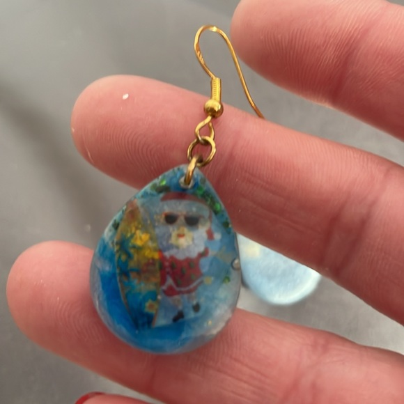 XMAS Handmade Festive Small Holiday Vibes Earrings Blue hexagon - Picture 12 of 13